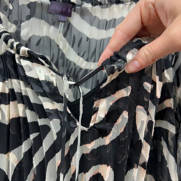 $268 Hale Bob Black White Animal Print Flare Boho Long Sleeve Mini Dress Small - Picture 7 of 9